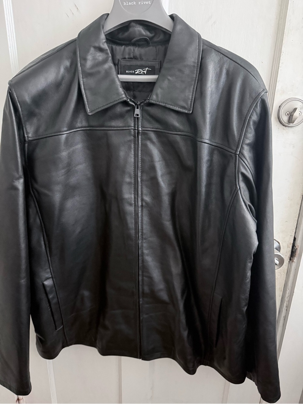 Black Rivet Black Leather Bomber Jacket